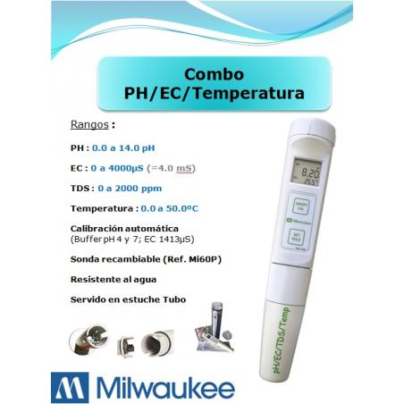 Milwaukee medidor portatil combo ph/ec y temperatura (MW803) - Imagen 2